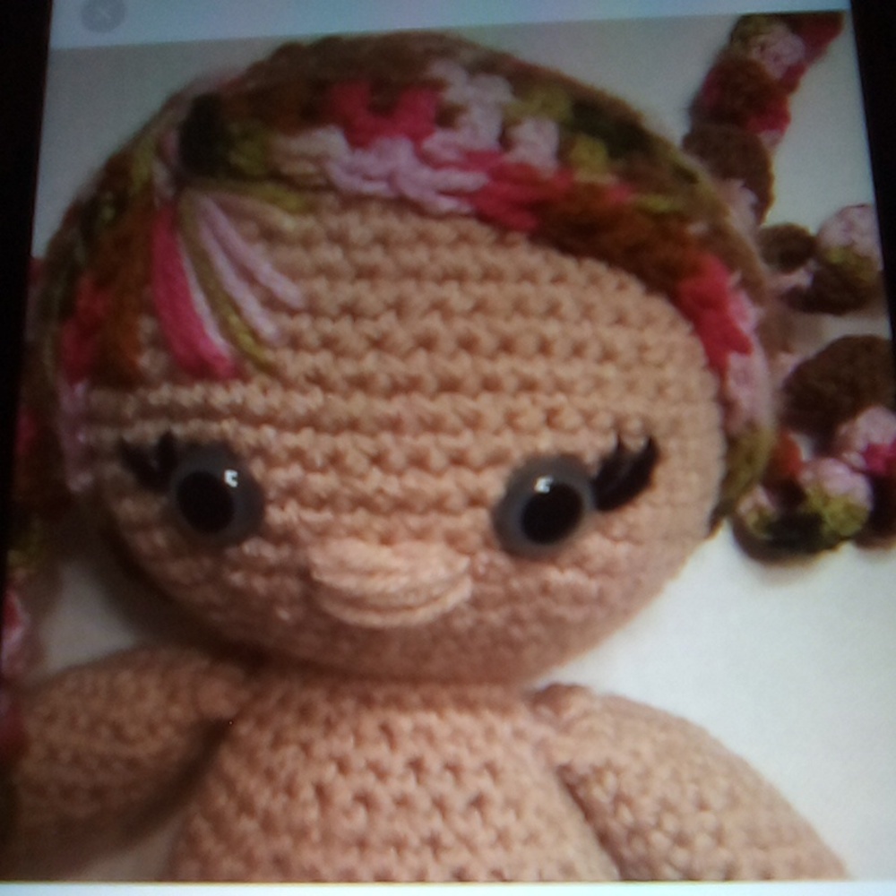 Handmade Crochet Doll with Multicolor Hair - Picture 2 of 6